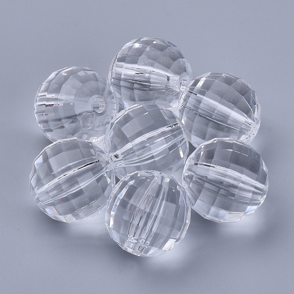 Honeyhandy Transparent Acrylic Beads Faceted Round Clear X Mm