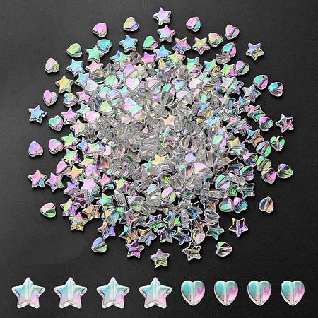 30OPcs 2 Style Eco Friendly Transparent Acrylic Beads Heart Star Dyed