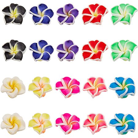 NBEADS 100 Pcs 15mm Polymer Clay Beads Handmade 3D Flower Plumeria