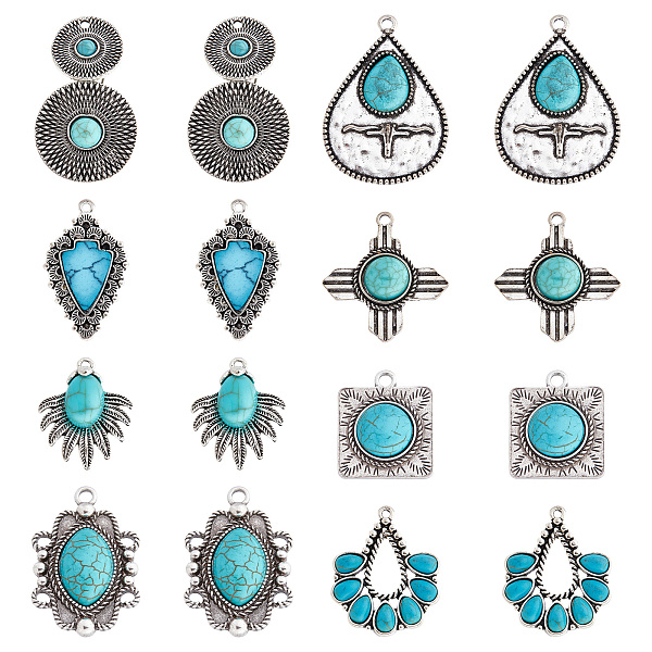 Sunnyclue Pcs Styles Synthetic Turquoise Pendants With Antique