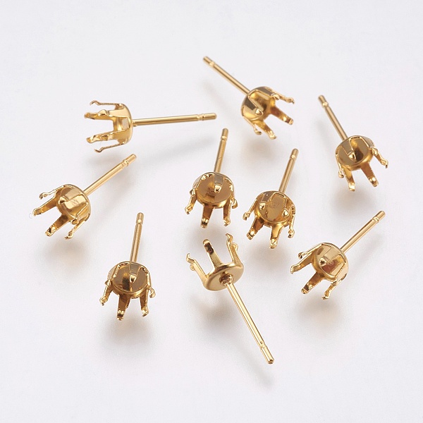 Honeyhandy 304 Stainless Steel Stud Earring Settings Real 24K Gold