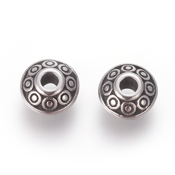 Honeyhandy 304 Stainless Steel Spacer Beads Flat Round Antique Silver