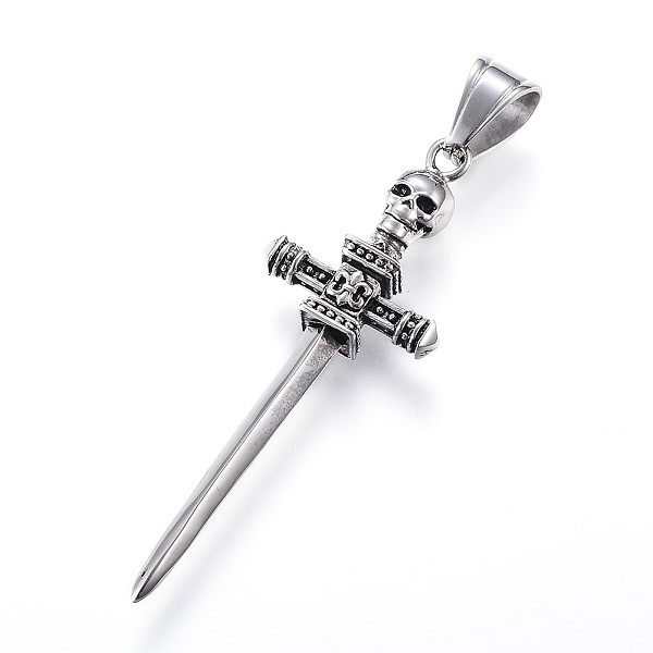 Honeyhandy 316 Surgical Stainless Steel Big Pendants Sword With Skull