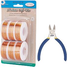 BENECREAT 6 Rolls 20 Gauge Aluminum Craft Wire 708 Feet Jewelry Beading Wire with 1PCS Side Cutting Plier for Jewelry Making Craft, Orange