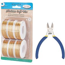 BENECREAT 6 Rolls 708 Feet Gold Matte Aluminum Wire 20 Gauge Jewelry Craft Wire with 1PC Side Cutting Pliers for Earring Necklace Beading Making