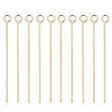 BENECREAT 100PCS  Real Gold Plated Eye Pins 21 Gauge Open Eye Pins for DIY Jewelry Making Findings - 45mm (1.8") Long