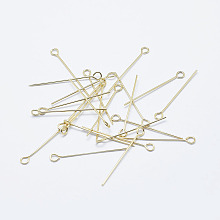 Honeyhandy Brass Eye Pin, Long-Lasting Plated, Real 18K Gold Plated, Nickel Free, 20mm, Hole: 2mm, Pin: 0.7mm