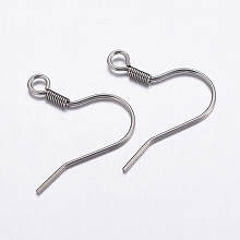 Honeyhandy 304 Stainless Steel Earring Hooks, with Horizontal Loop, Stainless Steel Color, 17.5x19x1.5mm, Hole: 2mm, Pin: 0.7mm