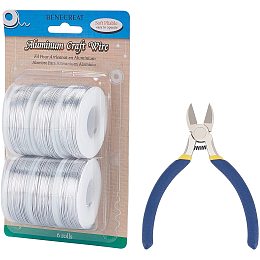 BENECREAT 6 Rolls 20 Gauge Silver Aluminum Craft Wire 216m/708 Feet Jewelry Beading Wire with 1PCS Side Cutting Plier for Jewelry Making Craft