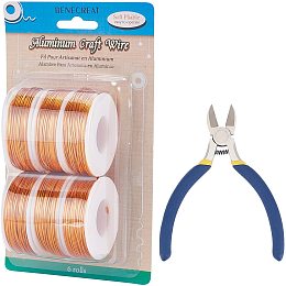 BENECREAT 6 Rolls 20 Gauge Aluminum Craft Wire 708 Feet Jewelry Beading Wire with 1PCS Side Cutting Plier for Jewelry Making Craft, Orange