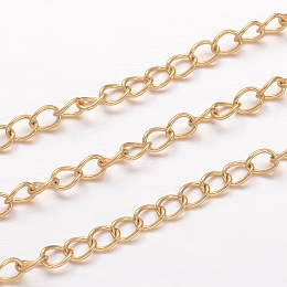 Honeyhandy Ion Plating(IP) 304 Stainless Steel Curb Chains, Twisted Chains, Unwelded, for Jewelry Making, Golden, 4x3x0.6mm