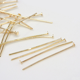 Honeyhandy Iron Flat Head Pins, Light Gold, 40x0.6mm, 23 Gauge, about 3000pcs/500g, Head: 1.5mm