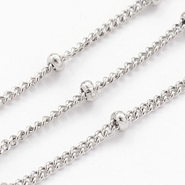 Honeyhandy 3.28 Feet 304 Stainless Steel Twisted Chains, Curb Chains, Soldered, Satellite Chains, Rondelle Beads, Stainless Steel Color, 2x1mm