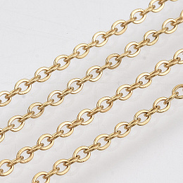 Honeyhandy 304 Stainless Steel Cable Chains, Soldered, Flat Oval, Golden, 3x2x0.5mm