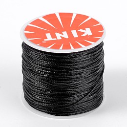 Honeyhandy Round Waxed Polyester Cords, Black, 0.45mm, about 174.97 yards(160m)/roll