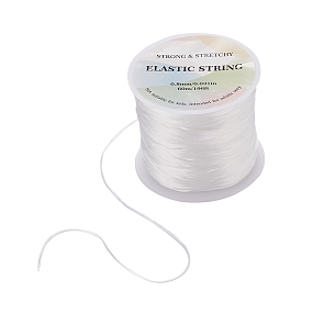 Honeyhandy Flat Elastic Crystal String, Elastic Beading Thread, for Stretch Bracelet Making, White, 0.8mm, about 65.61 yards(60m)/roll