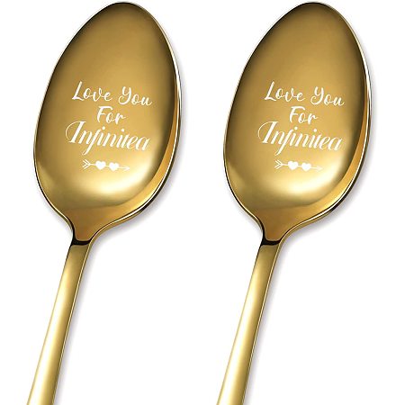 GLOBLELAND 2Pcs Love You For Infinite Spoon with Gift Box Golden Stainless Steel Table Spoons for Friends Families Festival Christmas Birthday Wedding Anniversary Gifts,7.2''