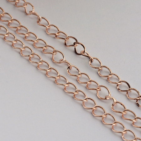 Honeyhandy Iron Twisted Chains, Unwelded, with Spool, Oval, Rose Gold, 5x3.5x0.7mm, about 328.08 Feet(100m)/roll