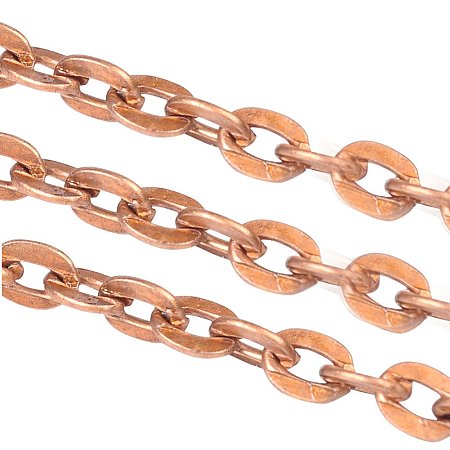 NBEADS 100m Iron Cross Chains, Cable Chains, Red Copper Color, Size: Chains: about 4.1mm long, 3mm wide, 0.5mm thick, 100m/roll