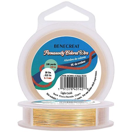 BENECREAT 28-Gauge Light Gold Copper Wire Tarnish Resistant Wire, 328-Feet/109-Yard, for Jewelry Craft Making