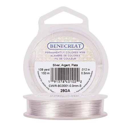 BENECREAT 28-Gauge Tarnish Resistant Silver Coil Wire, 328-Feet/109-Yard