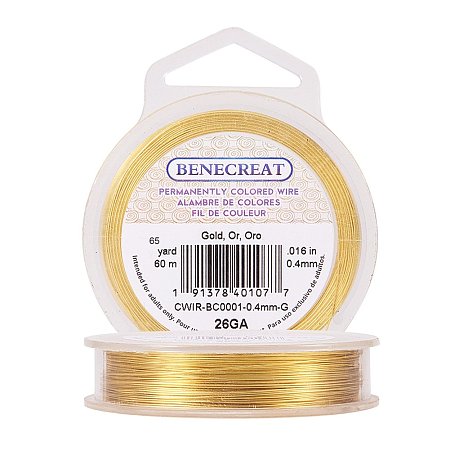 BENECREAT 26-Gauge Tarnish Resistant Gold Wire, 197-Feet/66-Yard