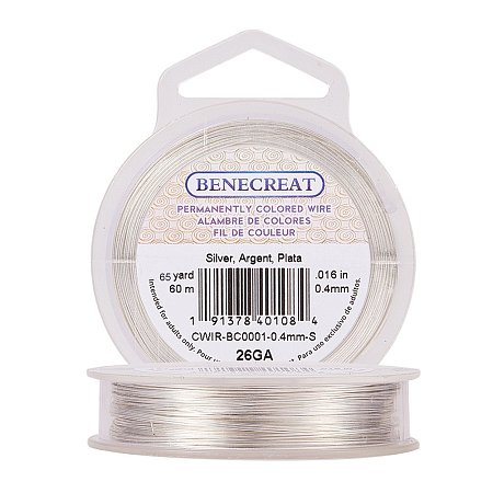 BENECREAT 26-Gauge Tarnish Resistant Silver Coil Wire, 197-Feet/66-Yard
