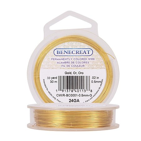 BENECREAT 24-Gauge Tarnish Resistant Gold Wire, 98-Feet/33-Yard