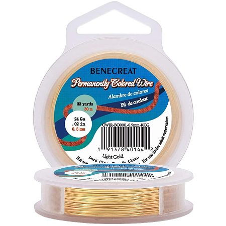 BENECREAT 24-Gauge Light Gold Copper Wire Tarnish Resistant Wire, 98-Feet/33-Yard, for Jewelry Craft Making
