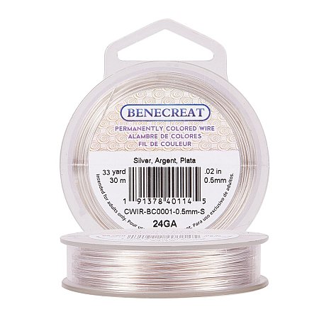 BENECREAT 24-Gauge Tarnish Resistant Silver Coil Wire, 98-Feet/33-Yard