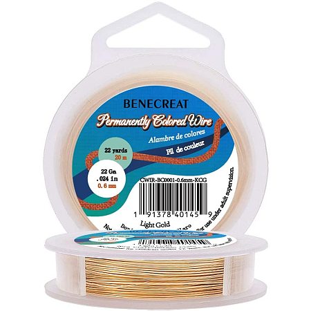 BENECREAT 22-Gauge Light Gold Copper Wire Tarnish Resistant Wire, 66-Feet/22-Yard, for Jewelry Craft Making