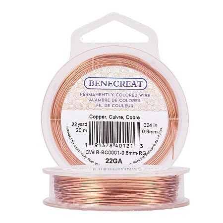 BENECREAT 22-Gauge Tarnish Resistant Copper Wire, 66-Feet/22-Yard