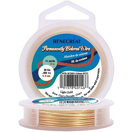 BENECREAT 20-Gauge Light Gold Copper Wire Tarnish Resistant Wire, 33-Feet/11-Yard, for Jewelry Craft Making
