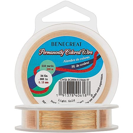 BENECREAT 34-Gauge 218 Yards Tarnish Resistant Light Gold Thin Copper Wire for Jewelry Beading Craft