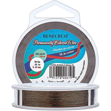 BENECREAT 30-Gauge 164 Yards Tarnish Resistant Antique Bronze Wire Thin Jewelry Copper Wire for Beading Craft