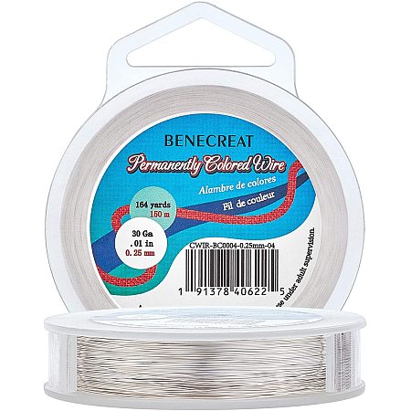 BENECREAT 30-Gauge 164 Yards Tarnish Resistant Silver Wire Thin Copper Jewelry Wire for Beading Craft