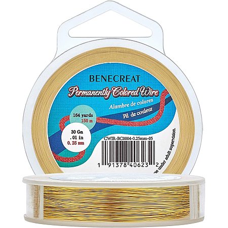 BENECREAT 30-Gauge 164 Yards Tarnish Resistant Gold Wire Thin Jewelry Copper Wire for Beading Craft