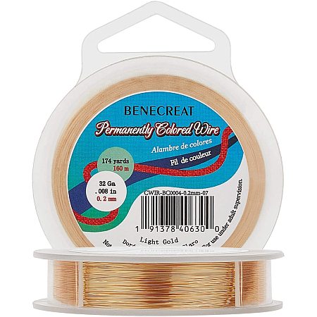 BENECREAT 30-Gauge 164 Yards Tarnish Resistant Light Gold Wire Thin Jewelry Copper Wire for Beading Craft Project