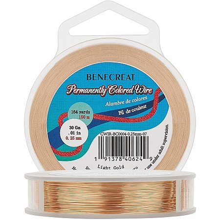 BENECREAT 32-Gauge 174 Yards Tarnish Resistant Light Gold Thin Copper Wire for Jewelry Beading Craft