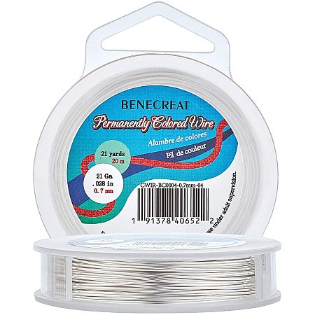 BENECREAT 21-Gauge Tarnish Resistant Silver Wire Copper Jewelry Wire for Beading Craft, 65-Feet/21-Yard