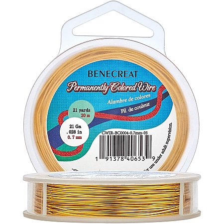 BENECREAT 21-Gauge Tarnish Resistant Gold Wire Jewelry Copper Wire for Beading Craft, 65-Feet/21-Yard