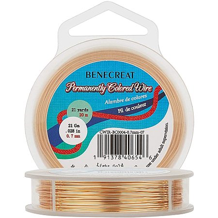 BENECREAT 21-Gauge 22-Yard Tarnish Resistant Light Gold Wire Thin Jewelry Copper Wire for Beading Craft