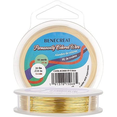 BENECREAT 0.4mm/26 Gauge 60m/65.5yard Craft Wire Jewelry Wire Copper Beading Wire (Unplated) for Jewelry Making Supplies and Crafting