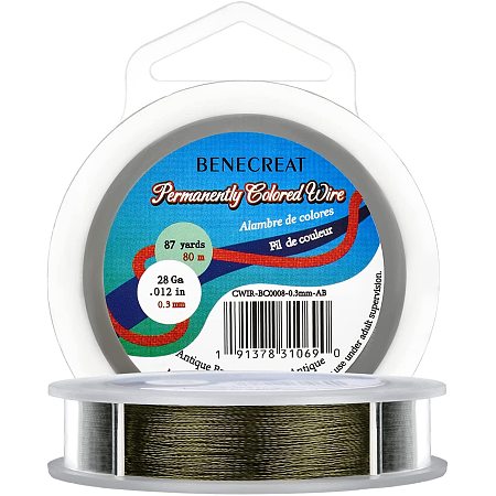 BENECREAT 0.3mm/28 Gague Antique Bronze Tarnish Resistant Twist Wire Jewelry Beading Wire for Necklace Bracelet Making and Other Handmade Project, 262-Feet/87-Yard(80m)