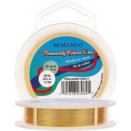 BENECREAT 28 Gauge Tarnish Resistant Twist Copper Wire 262 Feet/80m 3 Strands Gold Jewelry Beading Wire for Jewelry Craft Making