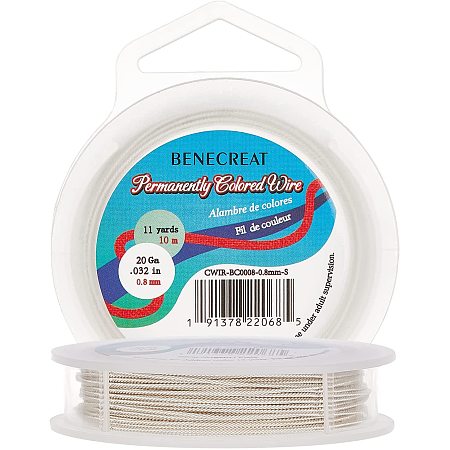 BENECREAT 20 Gauge Tarnish Resistant Twist Copper Wire 33 Feet/10m 3 Strands Silver Jewelry Beading Wire for Jewelry Craft Making