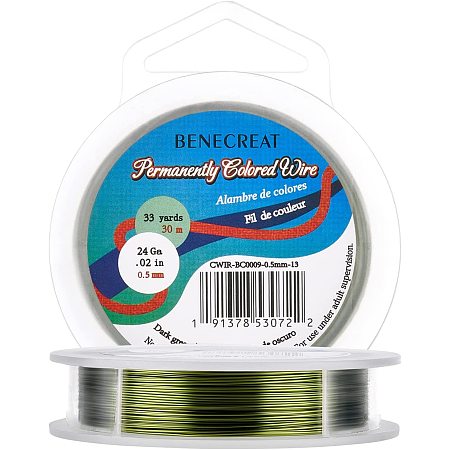BENECREAT 24 Gauge 98 Feet Craft Wire Jewelry Beading Wire Tarnish Resistant Copper Wire for Jewelry Making and Crafts, Dark Green