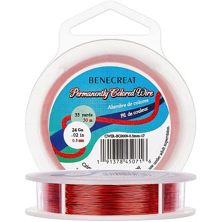 BENECREAT 24 Gauge 30m/32.8 Yards Craft Wire Jewelry Beading Wire Tarnish Resistant Copper Wire for Jewelry Making and Crafts, Crimson
