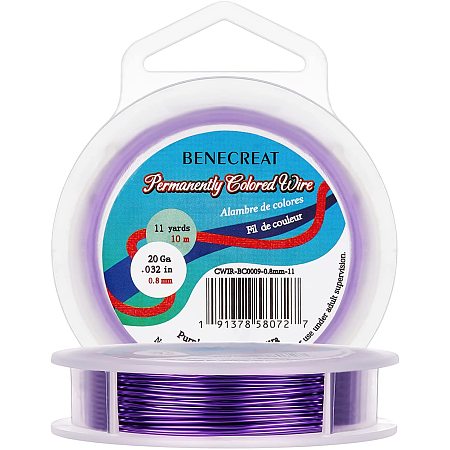 BENECREAT 20 Gauge 10m/11 Yards Craft Wire Jewelry Beading Wire Tarnish Resistant Copper Wire for Jewelry Making and Crafts, Purple