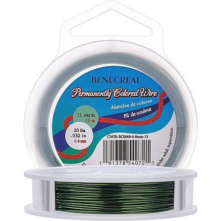 BENECREAT 20 Gauge 10m/11yard Craft Wire Jewelry Wire Copper Beading Wire for Jewelry Making Supplies and Crafting, Dark Green